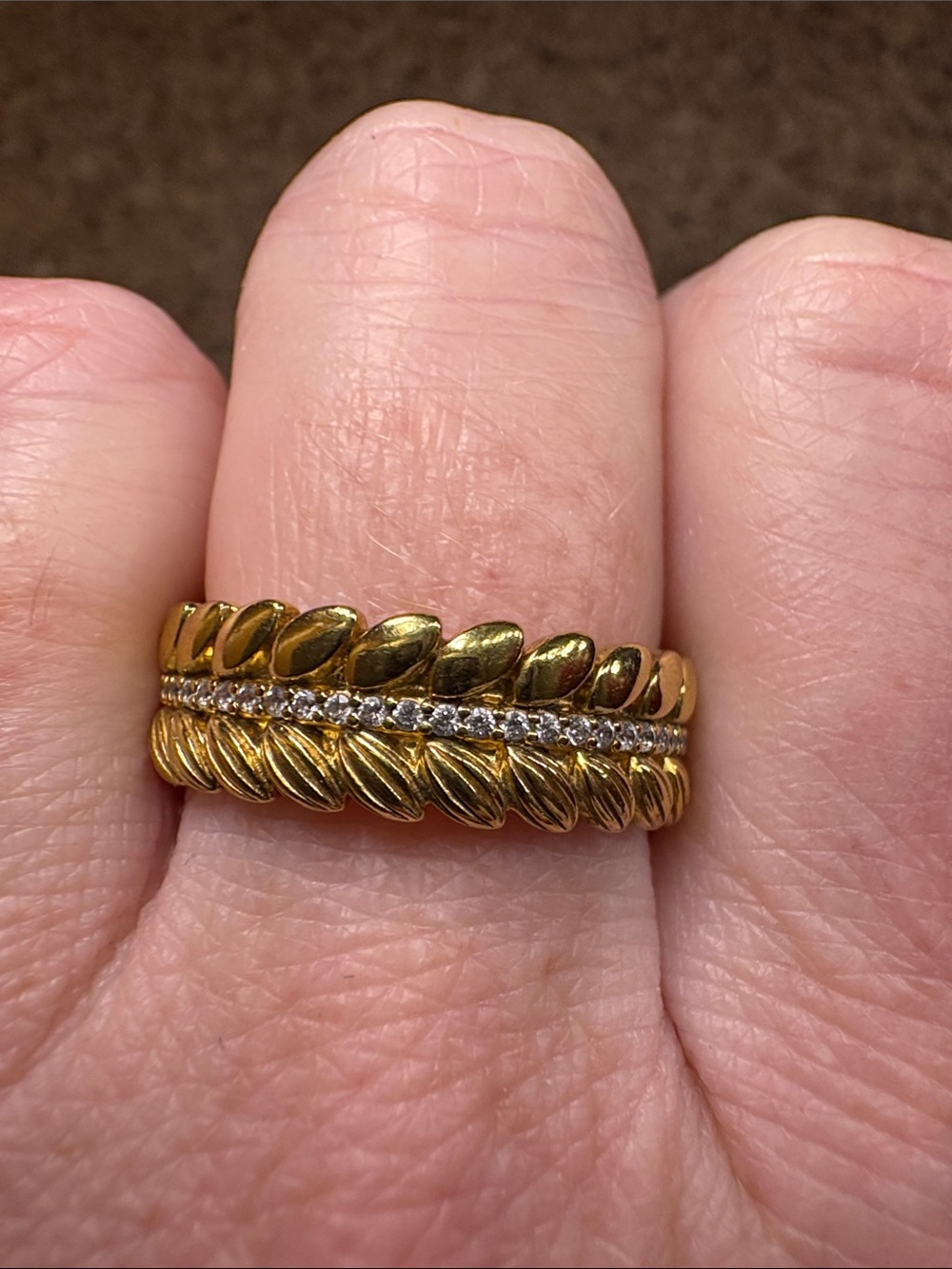 Pandora Gold Braided Ring with Crystal Row